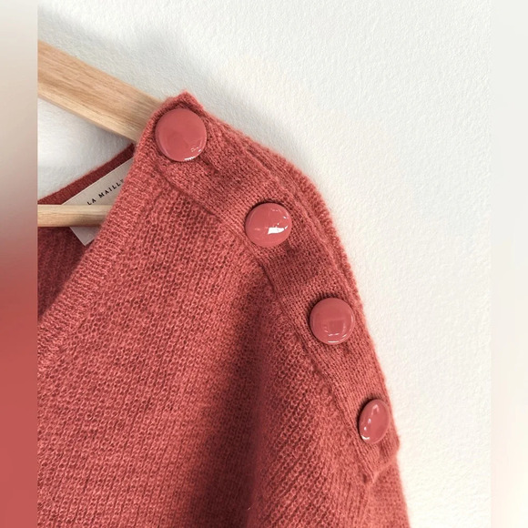 NWOT SEZANE Nelson Alpaca/ Kid Mohair V Neck Mauve Button Detail Sweater S - Picture 7 of 10
